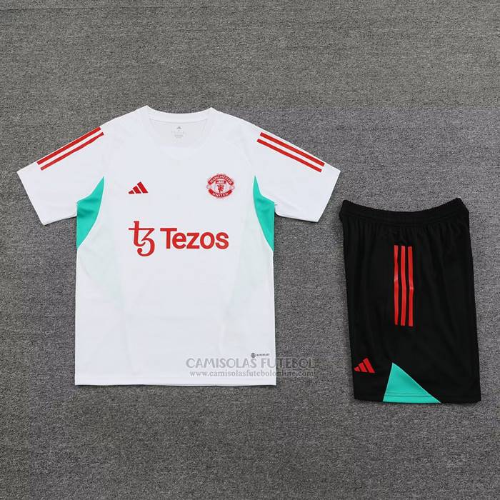 Fato de Treino Manchester United Manga Curta 2023-2024 Branco - Calcas Curta